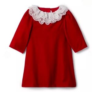 Janie and Jack Red Velvet Lace Collar Dress
